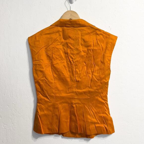 VTG Norma Kamali Top 6 Shirt Blouse Sleeveless Button Down Collar Silk Shantung - Picture 2 of 6